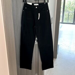 NWT $99 REVOLVE We Wore What MOM SLIT STRAIGHT JEANS black 25